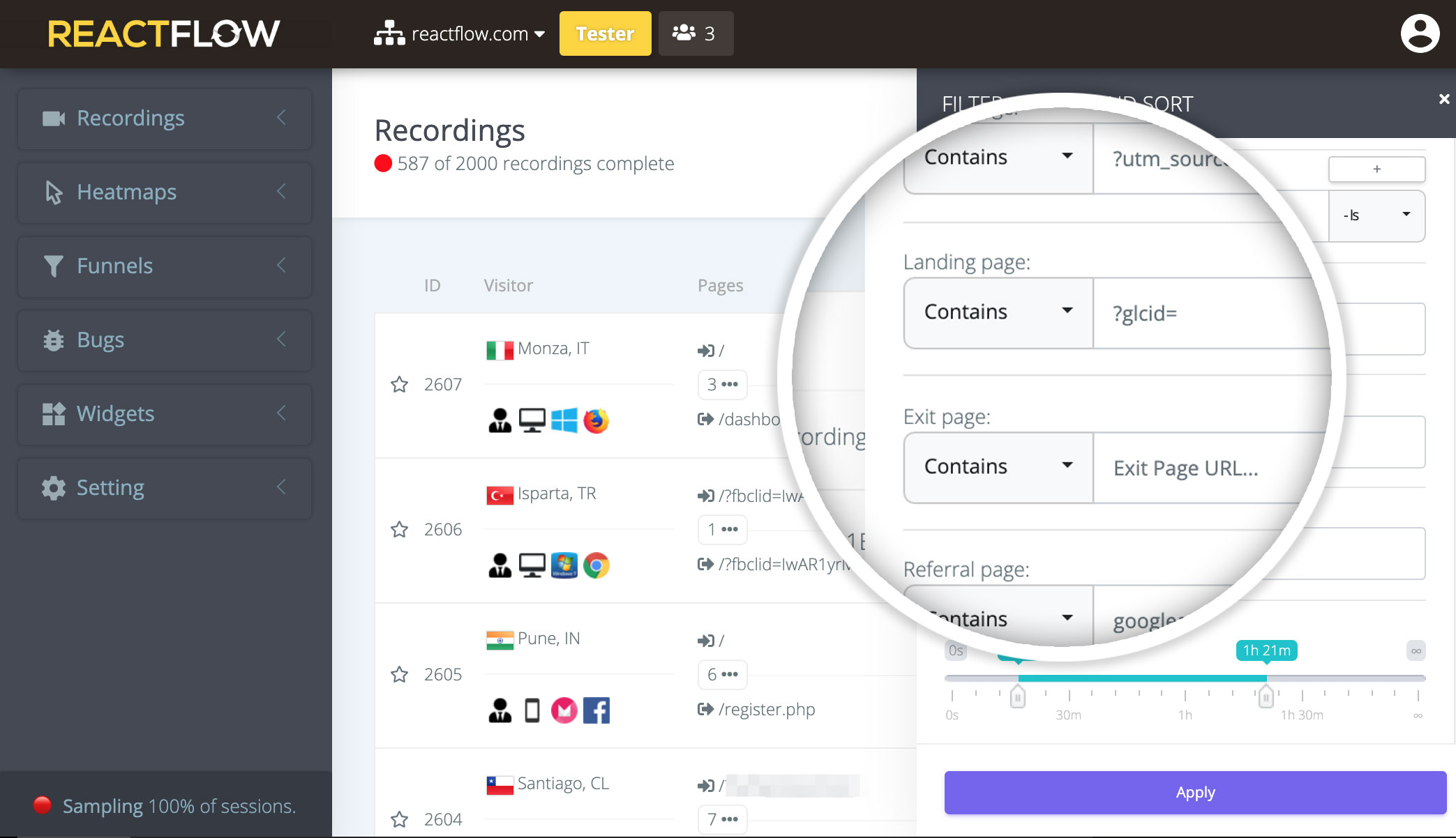 Flexible filters for recordings